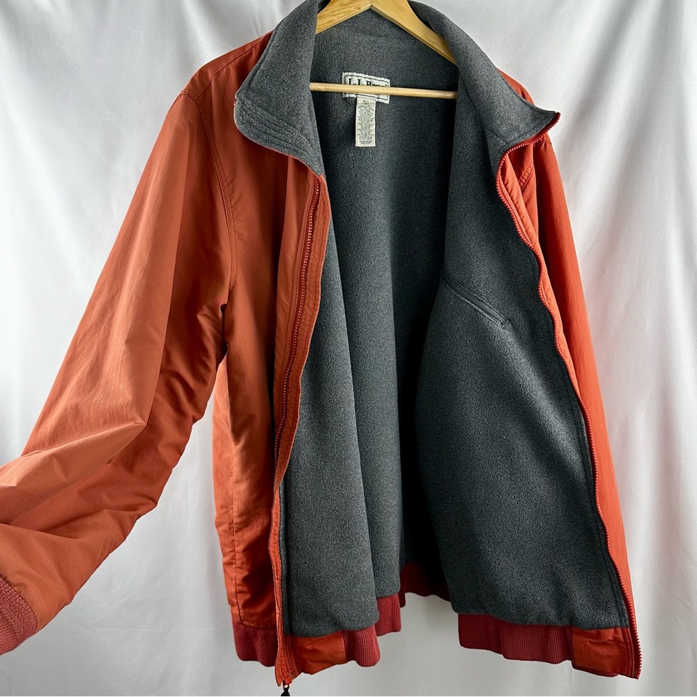 L.L.‎ Bean Men's Tall XL Warm-Up Jacket Rust Orange Gray Fleece Lined Style HK19